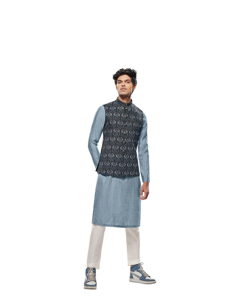 Manyavar Shadow Grey Wakanda Inspired Kurta Jacket Set