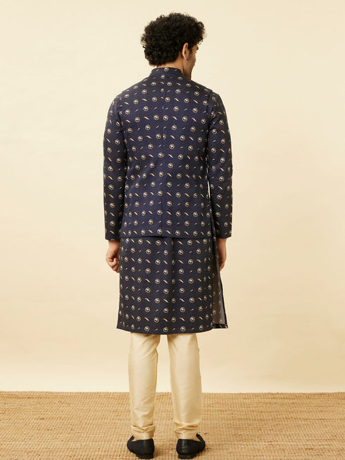 Manyavar Maritime Blue Thunderous Kurta Jacket Set