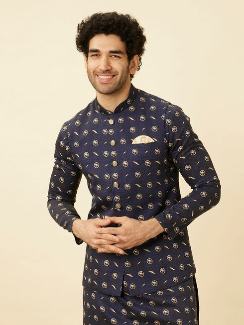 Manyavar Maritime Blue Thunderous Kurta Jacket Set