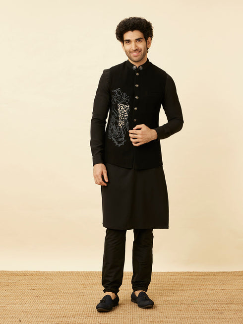 Manyavar Midnight Black Black Panther Kurta Jacket Set