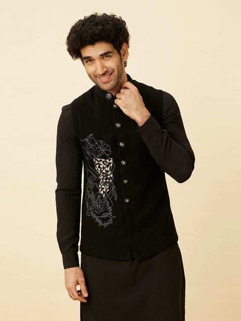 Manyavar Midnight Black Black Panther Kurta Jacket Set