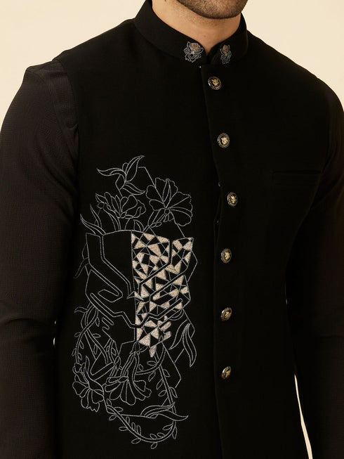 Manyavar Midnight Black Black Panther Kurta Jacket Set
