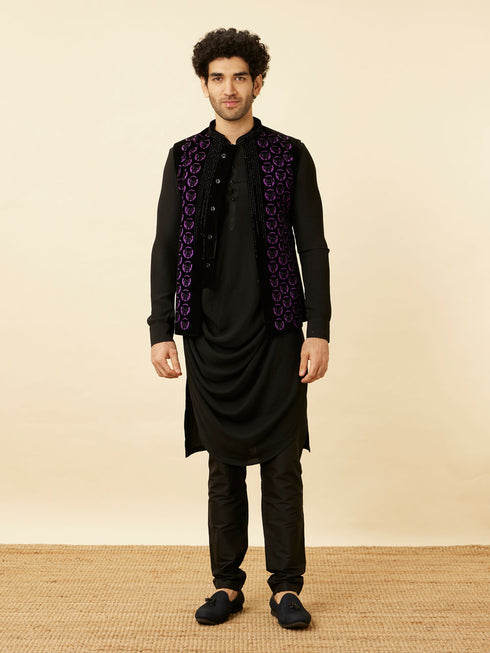 Manyavar Ebony Black Black Panther Kurta Jacket Set