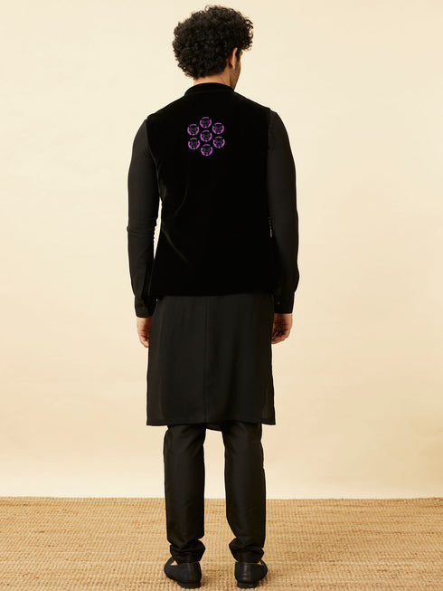 Manyavar Ebony Black Black Panther Kurta Jacket Set