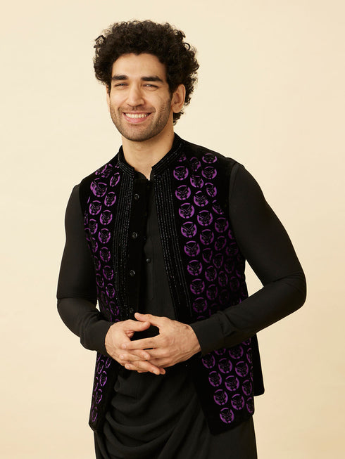 Manyavar Ebony Black Black Panther Kurta Jacket Set