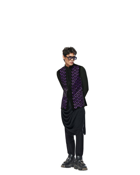 Manyavar Ebony Black Black Panther Kurta Jacket Set