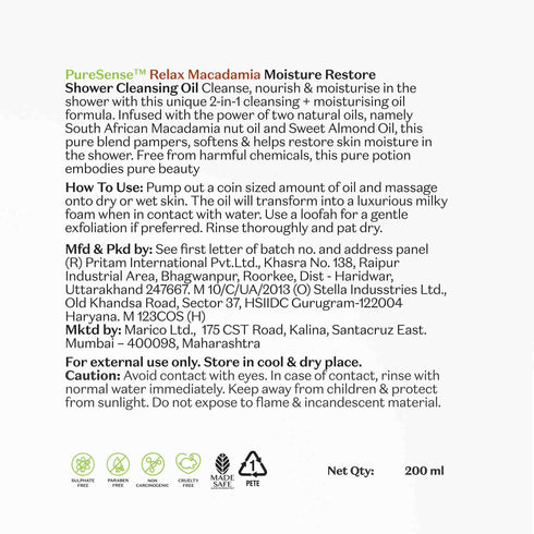 PureSense Macadamia Moisture Restore Shower Cleansing Oil (Body Wash)