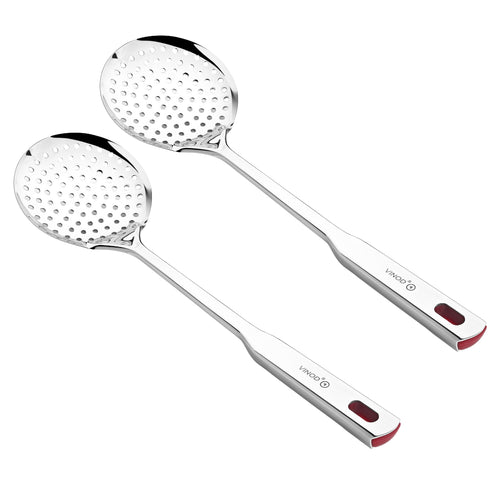 Vinod Stainless Steel Queens Perforated Skimmer Heavy Gauge Strainer Jhara 36.5 cm I Set of 2 I no 1