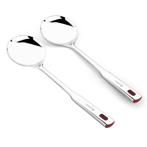 Vinod Stainless Steel Queen Kabdir Serving Spoon Cooking Spoon Spatula Set of 2 37 cm Long Handle High Grade Stainless Steel Rust Free Dishwasher Safe No 1