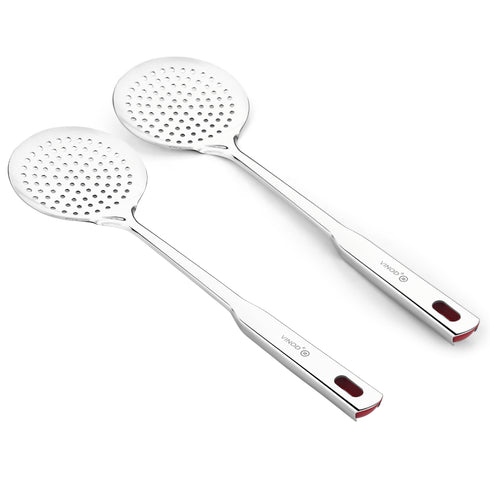 Vinod Stainless Steel Queens Perforated Skimmer Heavy Gauge Strainer Jhara 38.5 cm I Set of 2 I no 2