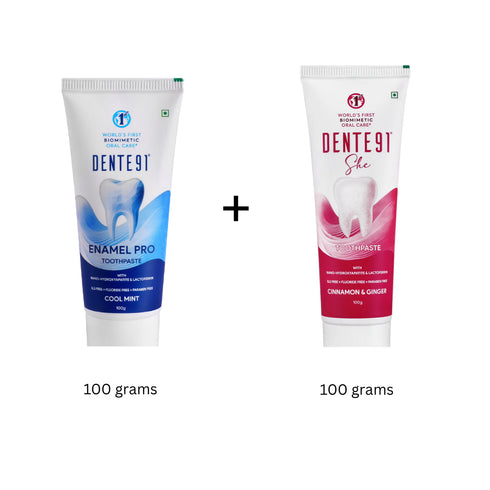 Dente91 Couple's Toothpaste Combo (Enamel Pro 100g + SHE Toothpaste 100g)