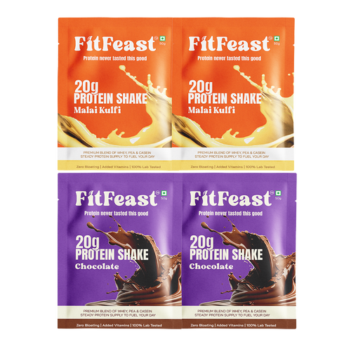 Fitfeast Assorted Protein Sachet Pack Chocolate x 2 & Malai Kulfi x 2