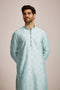 Manyavar Metallic Blue Patterned Kurta Set