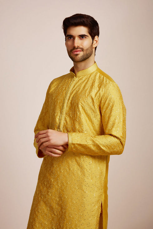 Manyavar Mustard Yellow Sequined Kurta Set