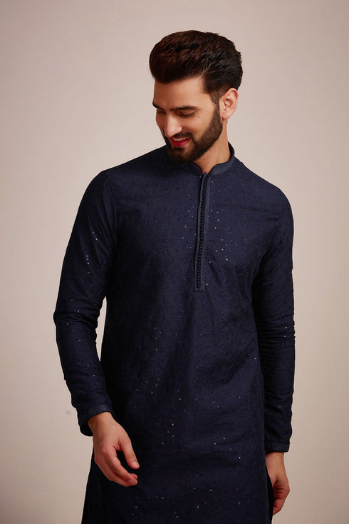 Manyavar Navy Blue Sequined Kurta Set