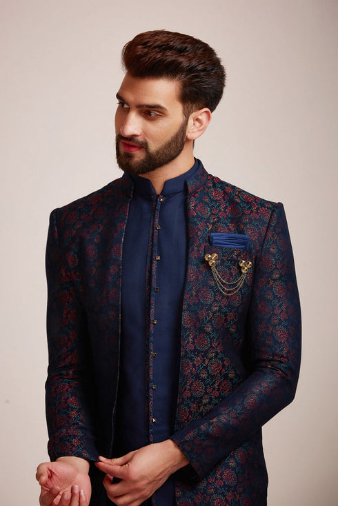 Manyavar Sapphire Blue Indo Western Set