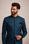 Manyavar Classic Blue Brocade Design Indo Western