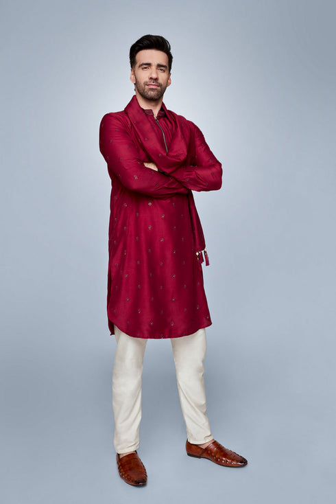 Manyavar Maroon Radiance Kurta Set with Dupatta
