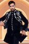 Manyavar Dark Blue Velvet Ensemble Indo Western