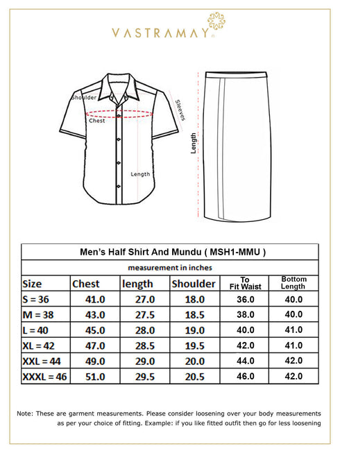 Vastramay Men's Wine and White Silk Blend Shirt And Mundu Set