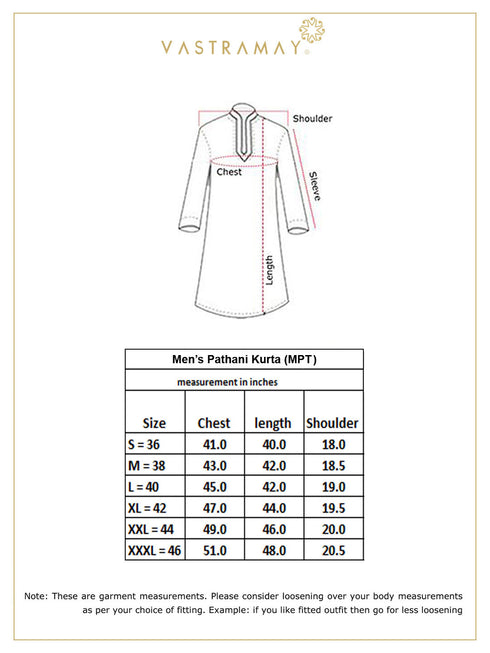 Vastramay Men's Mustard Cotton Blend Pathani Style Kurta
