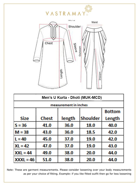 Vastramay Men's Green Cotton Blend Kurta and White Dhoti Set