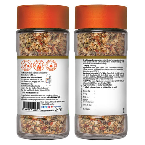 Keya Mexican Seasoning 50g l Natural & Healthy Spice Blend for Pizza Pasta Glass Bottle Premium Herbs and Spices I No Preservatives