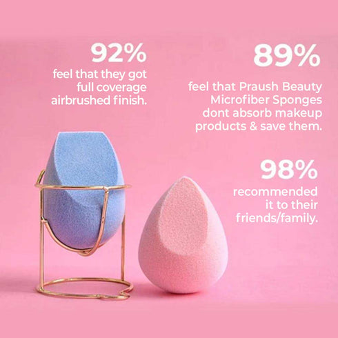 Praush 1 Microfiber Sponge (Blush) + 1 Microfiber Sponge (contour & baking) + 1 Makeup Sponge Holder (Gold)