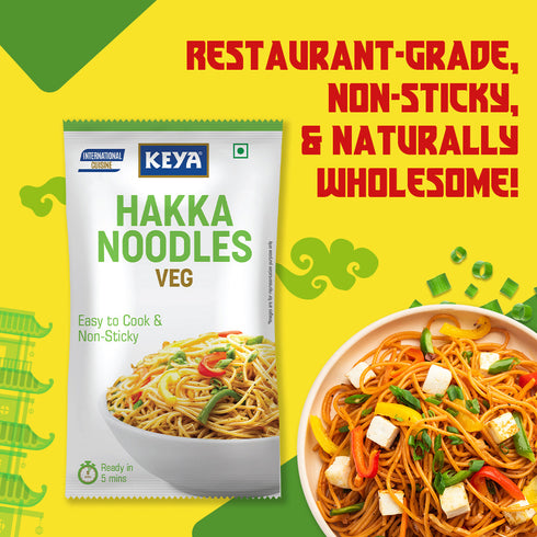 Keya Hakka Noodle Veg 150g Chinese Restaurant Style Quick & Easy to Prepare Steamed & Air Dried No Oil Natural Ingredients No Trans Fat Premium Quality Delicious Taste Ideal for Home Cooked Chinese Meals Pack of 2