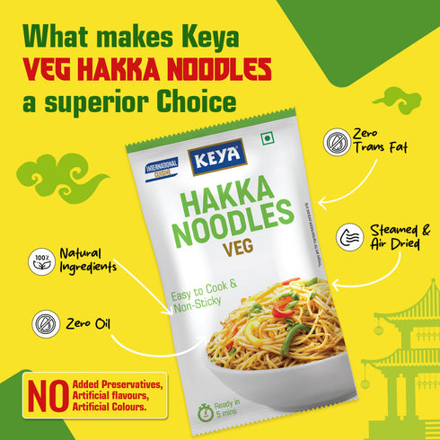 Keya Hakka Noodle Veg 150g Chinese Restaurant Style Quick & Easy to Prepare Steamed & Air Dried No Oil Natural Ingredients No Trans Fat Premium Quality Delicious Taste Ideal for Home Cooked Chinese Meals Pack of 2