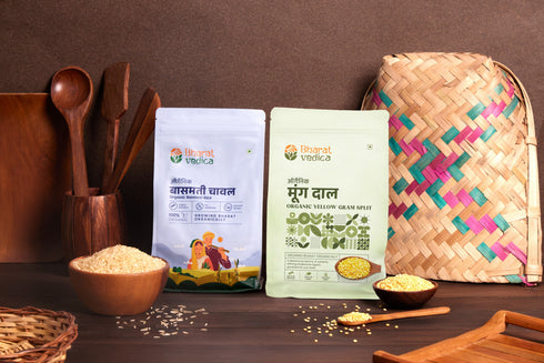 Bharat Vedica Khichdi Comfort Pack Organic Yellow Gram Split Moong Dal 1kg Organic Basmati Rice Chawal 1kg