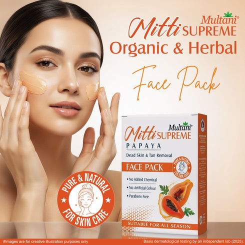 Multani Mitti Supreme Papaya Face Pack Deep Exfoliation Tan Removal for Fresh Radiant Skin