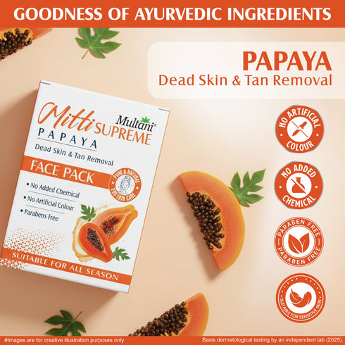 Multani Mitti Supreme Papaya Face Pack Deep Exfoliation Tan Removal for Fresh Radiant Skin