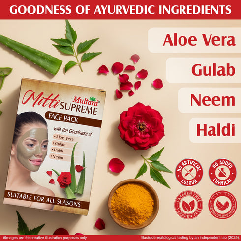 Multani Pharmaceuticals Limited Multani Mitti Supreme Face Pack Powder With Goodness Of Aloe Vera Gulab Haldi & Neem Bentonite Clay For Face Mask