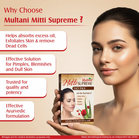 Multani Pharmaceuticals Limited Multani Mitti Supreme Face Pack Powder With Goodness Of Aloe Vera Gulab Haldi & Neem Bentonite Clay For Face Mask