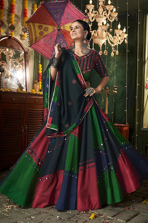 Shubhkala Multi Color Printed With Mirror Work Navratri Ghagra Choli For Women