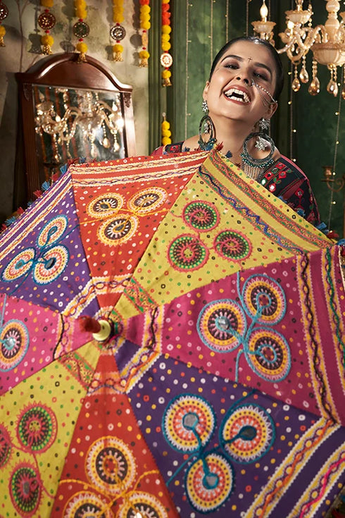 Shubhkala Multi Color Printed With Mirror Work Navratri Ghagra Choli For Women