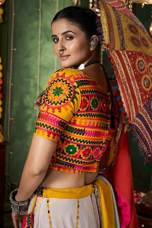 Shubhkala Multicolor Printed and Mirror Work Traditional Ghagra Choli For Navratri