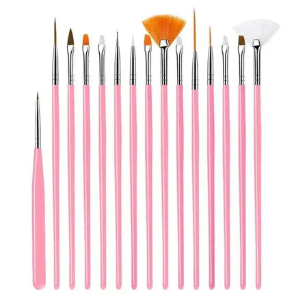 Shills Professional Nail Art Brush Set Pink 15Pcs