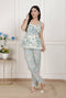 Miravan Green Round Neck Pure Cotton Printed Kurti Set for Women