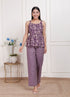 Miravan Womens Purple Round Neck Cotton Pleated Kurti and Palazzo Set