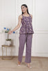 Miravan Womens Purple Round Neck Cotton Pleated Kurti and Palazzo Set