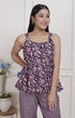 Miravan Womens Purple Round Neck Cotton Pleated Kurti and Palazzo Set