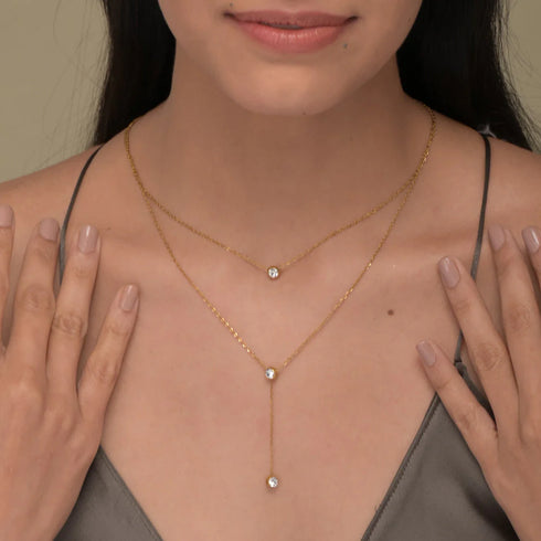 Palmonas Two Layered Solitaire Drop Necklace