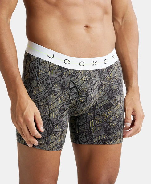 Jockey Cotton Elastane Stretch Printed Boxer Brief | Black