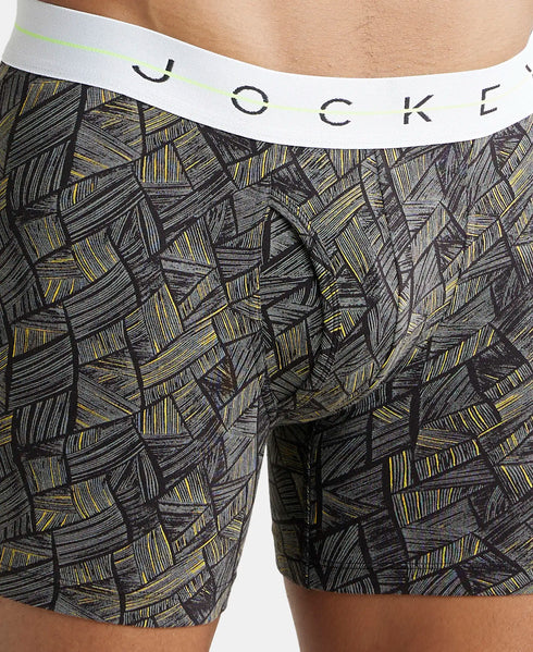 Jockey Cotton Elastane Stretch Printed Boxer Brief | Black