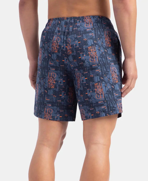 Jockey Super Combed Cotton Satin Weave Printed Boxer Shorts with Side Pocket | Navy