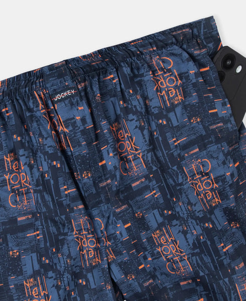 Jockey Super Combed Cotton Satin Weave Printed Boxer Shorts with Side Pocket | Navy