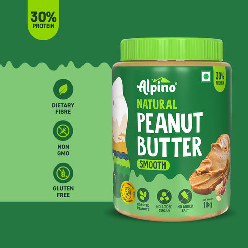Alpino Best Seller Natural Peanut Butter Combo - Crunch 1kg & Smooth 1kg - Saver Value Pack