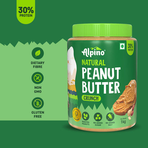 Alpino Best Seller Natural Peanut Butter Combo - Crunch 1kg & Smooth 1kg - Saver Value Pack